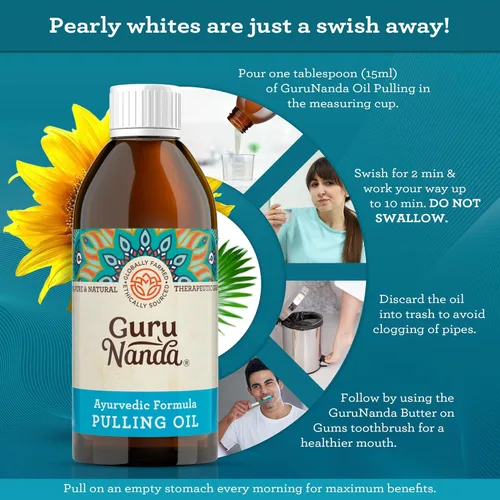 Vista 6 de GuruNanda Oil Pulling - Aceite, aceite desintoxicante oral, mezcla ayurvédica refrescante de aceites de coco, sésamo, girasol y menta