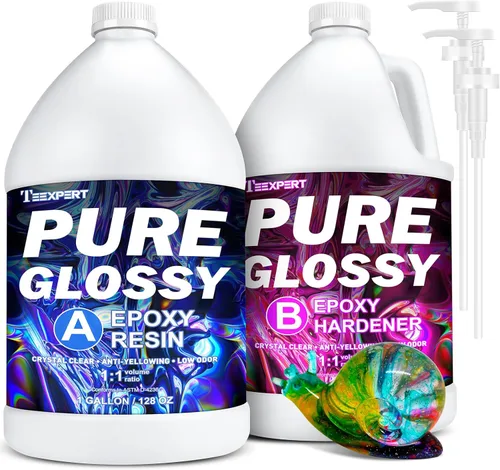 Teexpert Kit de Resina Epoxi de 2 Galones, Resina Epoxi Cristalina Transparente Pura Brillante con Bomba, Sin Burbujas Anti Amarillamiento con