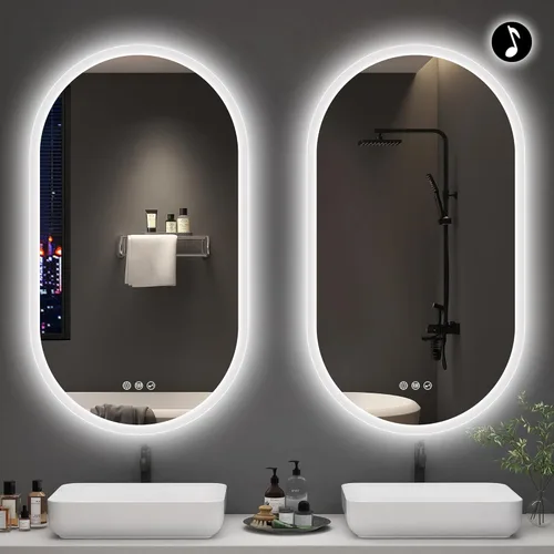 Vista 8 de S'bagno 20x32 Inch Oval LED Mirror for Bathroom with Front and Backlight, Anti-Fog, 3 Colors Temperature & Dimmable, Bathroom Mirror with Lights