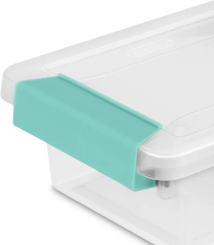 Vista 9 de Sterilite Paquete de 12 cajas de clip, contenedores apilables de plástico transparente con tapas de cierre, mini contenedores de almacenamiento