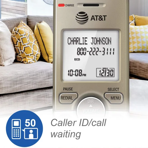 Vista 8 de AT&T - Teléfono inalámbrico expandible con sistema de respuesta y teclas XL retroiluminadas, 5terminales, champán claro
