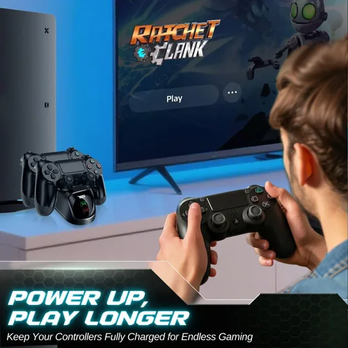 Vista 7 de TNP PS4 Controller Charging Station Dock Stand PS-4 Dualshock Control Gamepad USB Port Dual Charger Cradle Base with Cable & LED Indicator for Sony
