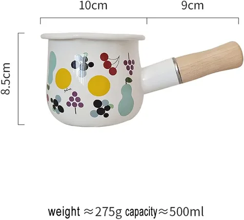 Vista 4 de Olla de leche esmaltada de 16.9 fl oz, mini cacerola antiadherente, calentador de mantequilla con mango de madera pequeños utensilios de cocina