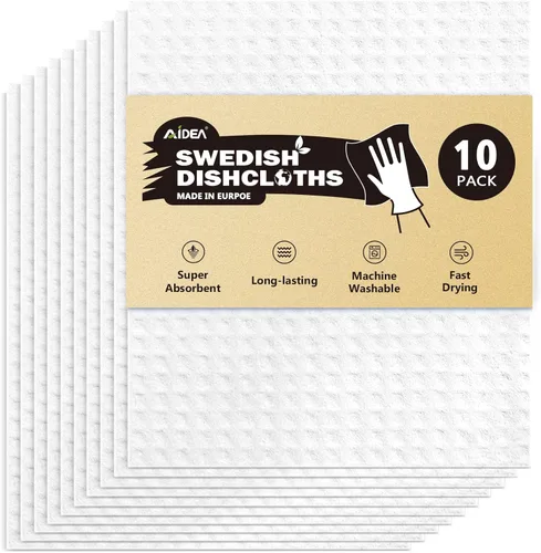 Vista 8 de AIDEA Paño sueco, 10 unidades, paños suecos para cocina, toallas de papel reutilizables lavables, paños de esponja para cocina, trapos absorbentes