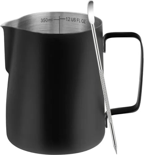 Vista 8 de Amrules Tazas de café expreso negras, taza de medición de café de 7 oz/200 ml con asa de madera, taza de espresso de acero inoxidable 304 con escala