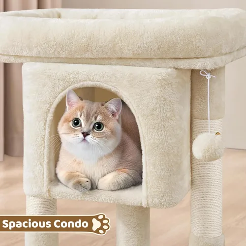 Vista 5 de Yaheetech Torre de árbol para gatos de 23.5 pulgadas, condominio para gatos con postes rascadores cubiertos de sisal, muebles de centro de Beige