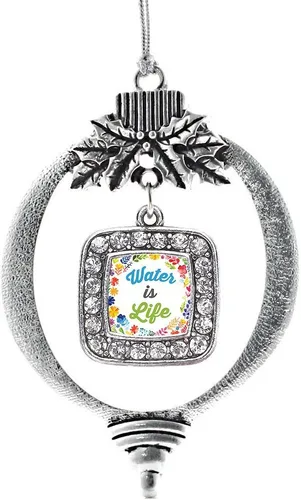 Vista 203 de Inspired Silver - Mis iniciales - Adorno con dije de letra S - Adornos navideños cuadrados de plata con joyas de circonita cúbica