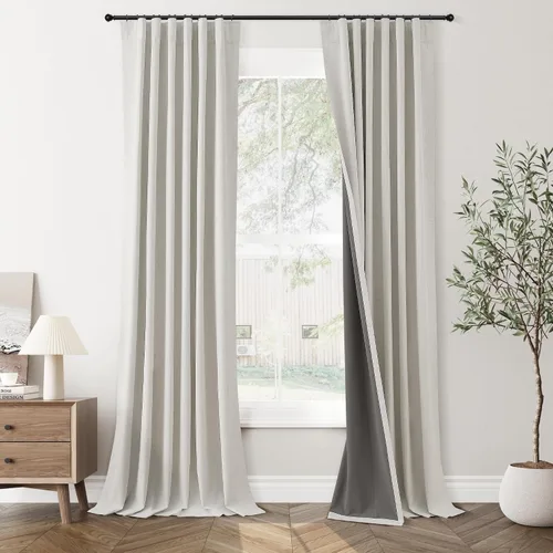 Vista 22 de Jowels Cortinas opacas de lino natural de 96 pulgadas de largo, 2 paneles