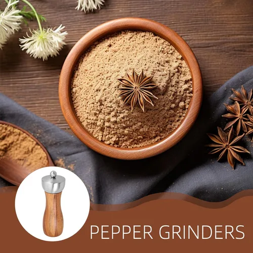 Vista 8 de Manual Wooden Pepper and Salt Grinder 6-inch Stainless Steel Head Ceramic Core Hand Crank Mill for Kitchen Cooking and Table Use