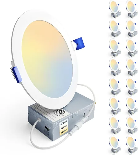 Vista 14 de Ensenior Paquete de 16 luces LED empotrables de techo de 4 pulgadas, 2700 K blanco suave, regulable, 750 lm 9 W 120 V, luz descendente de oblea sin