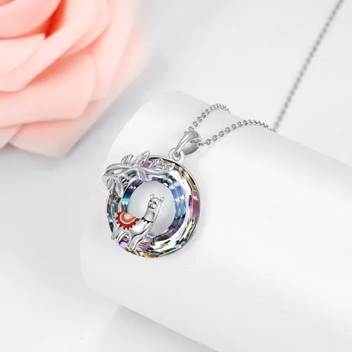 Vista 3 de Dreamboat Alpaca Pendant Necklace Llama Necklaces Sterling Silver Crystal Heart Necklaces for Women Mama Necklace Animal Necklace Mother Daughter