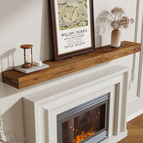 Vista 35 de Marsmiles Repisa de chimenea de 48 pulgadas, manteles de madera rústicos hechos a mano para sobre la chimenea, estantes flotantes montados