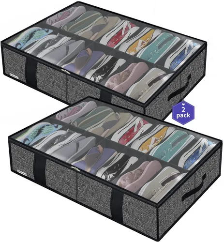 Vista 15 de Onlyeasy 2 Pack Bolsa Organizadora de Almacenamiento para Zapatos Debajo de la Cama (14+4 Pares), Contenedor Plegable para Botas con Asas, Solución