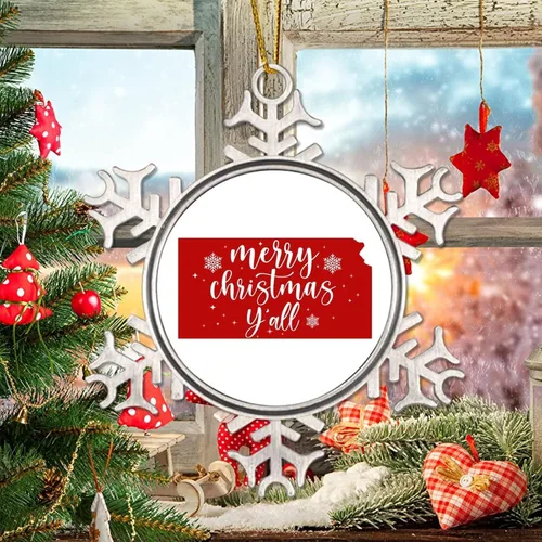 Vista 7 de Patriotic American State Christmas Ornaments for Tree Kansas Christmas Tree Decoration Keepsake Merry Christmas Y’All Metal Snowflake Christmas