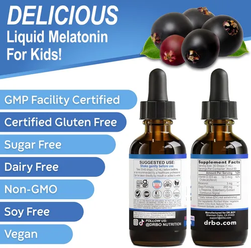 Vista 9 de Liquid Melatonin Kids Sleep Aid - Sleep Magic Kids Melatonin Liquid 3mg Berry Drops, D3, L Theanine - Children's Sleeping Aids, Natural Calm