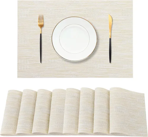 Vista 136 de Leetaltree - Juego de 4 manteles individuales beige, antideslizantes, resistentes al calor, para mesa de comedor, lavables, duraderos, de PVC