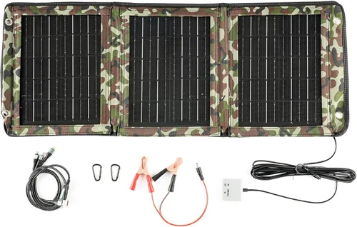 Cargador de panel solar portátil de 28 W, cargador solar plegable con doble salida USB, panel solar ETFE ligero para camping, senderismo, mochilero,