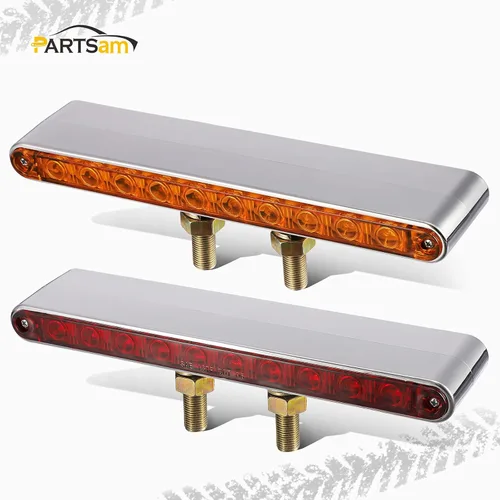 Vista 2 de Partsam Par de barras de luz de doble cara para camión semi remolque de 9-1/4" L, rojo/ámbar LED, barra de luz dual con función de marcador y señal