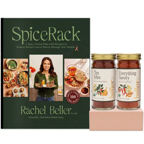 Paquete de libros SpiceRack Plan de nutrición para reducir el riesgo de cáncer de mama y controlar su peso por Rachel Beller + 2 mezclas de especias