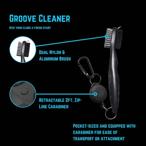 Vista 2 de NuRich Tiger Golf Club Groove Brush Cleaner ligero de doble cerdas Accesorios de golf Herramienta de limpieza con mosquetón retráctil de aluminio