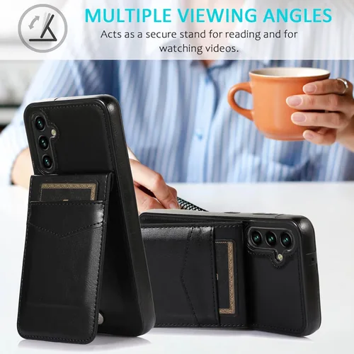 Vista 4 de Asuwish Funda de teléfono para Samsung Galaxy A14 5G con protector de pantalla de vidrio templado y tarjetero para tarjetas de crédito, soporte