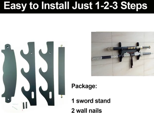 Vista 4 de Soporte de pared Katana, soporte de espada, soporte de pared de espada de madera de 8 niveles, exhibición de espada samurái, Katana, Wakizashi