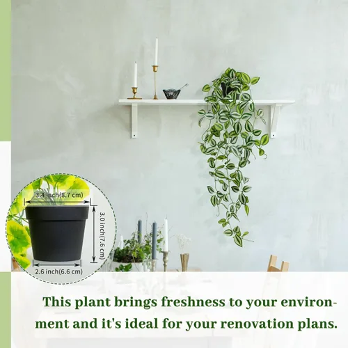 Vista 3 de Plantas artificiales de interior pequeñas en maceta, enredadera colgante de 39 pulgadas de largo, planta falsa de hoja de ceja verde, planta
