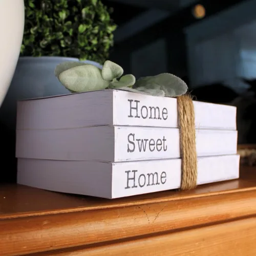 Vista 6 de TenXVI Designs Home Sweet Home Sign - Juego de 3 libros rústicos blancos en blanco con páginas reales para decoración de mesa auxiliar, mesa