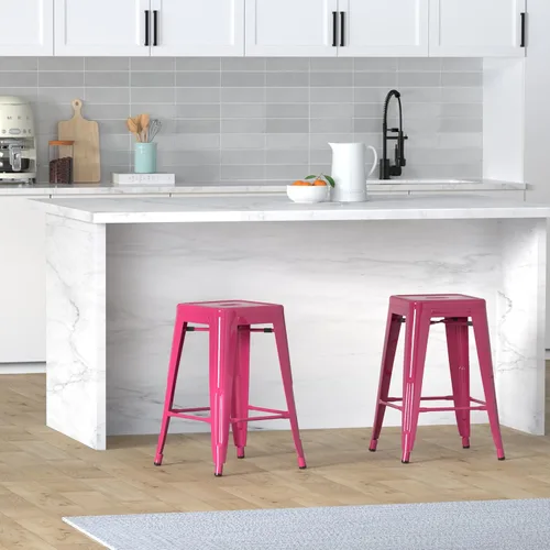 Vista 133 de Taburete Vogue Furniture Direct de 24 pulgadas, taburete de metal sin respaldo, taburete alto para encimera de interior o exterior con asiento