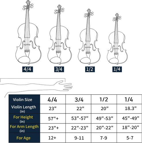 Vista 10 de Mendini by Cecilio Instrumento de violín - Violín acústico tamaño MV400 1/2 con arco, estuche, afinador, metrónomo y cuerdas adicionales, violín