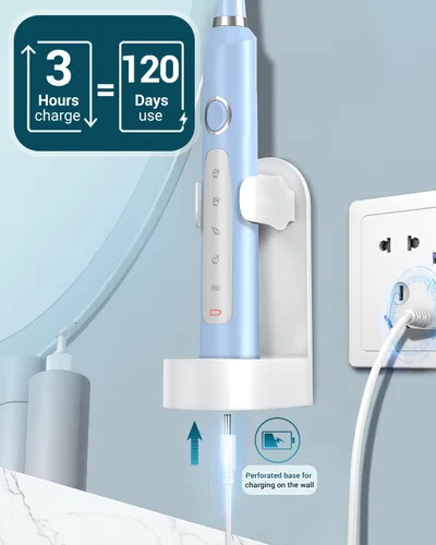 Vista 6 de Rtauys - Cepillo de dientes eléctrico, sónico y recargable M5 para adultos, con 8 cabezales de cepillo, funda de viaje, blanqueamiento de dientes, 3