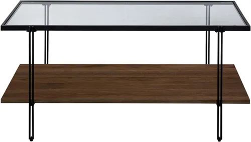 Vista 7 de Nathan James Asher Mid-Century - Mesa de centro rectangular con parte superior de cristal y estante de almacenamiento con acabado de madera con Negro