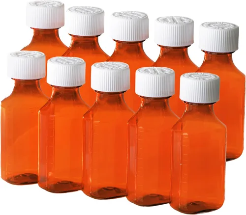 Vista 7 de Botellas líquidas de plástico ámbar para medicina con tapas resistentes a los niños, paquete de 5 botellas dispensadoras ovaladas farmacéuticas