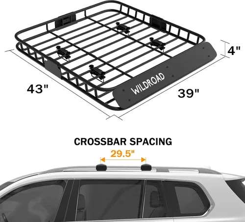 Vista 6 de WILDROAD Cesta de Carga para Portaequipajes de Techo, Cesta de Techo de Coche Mejorada con Cerca de 4", 43" x 39" x 4" Cesta Portadora Universal