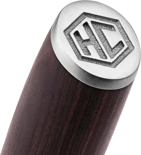 Vista 4 de HexClad Juego de cuchillos para carne de espresso, 4 cuchillas de acero inoxidable de damasco, construcción de espiga completa, asas de madera