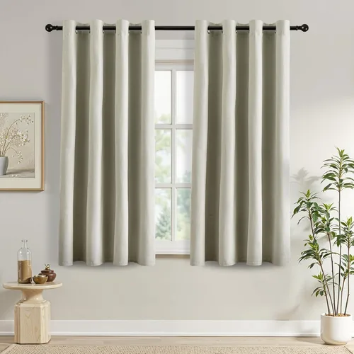 Vista 46 de DONREN Cortinas opacas completas para dormitorio, aislamiento térmico y reducción de ruido, cortinas de lino con ojales para sala de estar y Negro