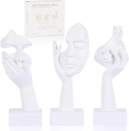 Vista 16 de Juego de 3 estatuas grandes de Thinker - Figuras abstractas de arte negro para sala de estar, dormitorio, estantes, escritorio de oficina