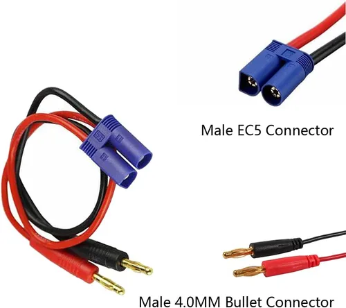 Vista 3 de 2 unids EC5 macho a 0.157 in Banana Plug Bullet macho conector RC batería cable de carga 12AWG 11.8inch para RC helicóptero vehículo juguetes