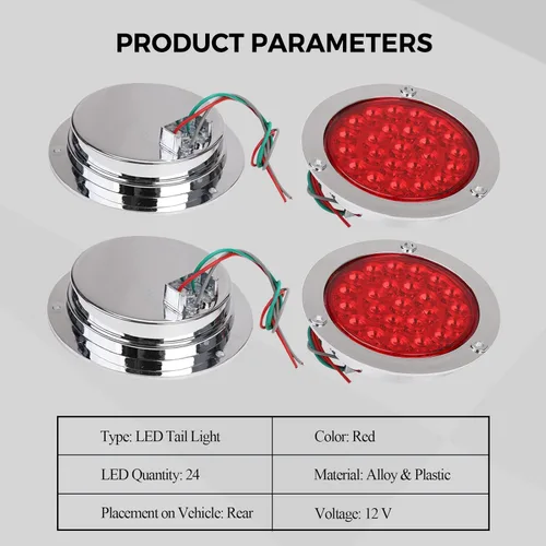 Vista 2 de BLACKHORSE-RACING 8 luces de freno traseras redondas de 4 pulgadas con 24 luces LED de parada de remolque de camión con ojales cromados, ajuste