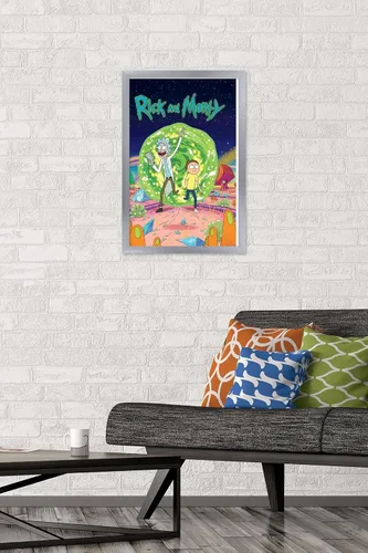 Vista 32 de Trends International Rick And Morty - Póster de pared de cubierta, 14.725 x 22.375 pulgadas, versión enmarcada de madera de granero