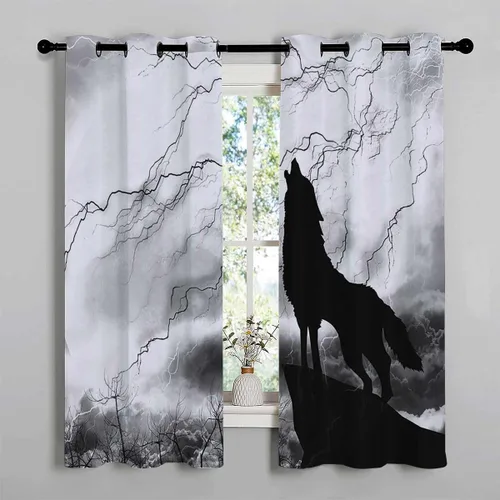 Vista 3 de Short Curtains Blackout Black Wolf Silhouette Doorway Curtains Cortinas para Ventanas De Cuarto 55Inch Width by 72Inch Length,2 Panels