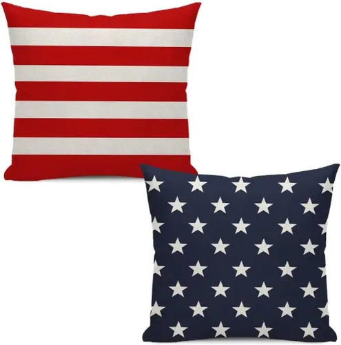Vista 79 de Juego de 2 fundas de almohada de 16 x 16 pulgadas, diseño de estrellas azules del Día de la Independencia, almohadas decorativas para exteriores