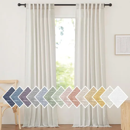 Vista 18 de NICETOWN Cortinas traslúcidas de lino para ventanas de dormitorio, bolsillo para barra y pestaña trasera, cortinas verticales semitransparentes