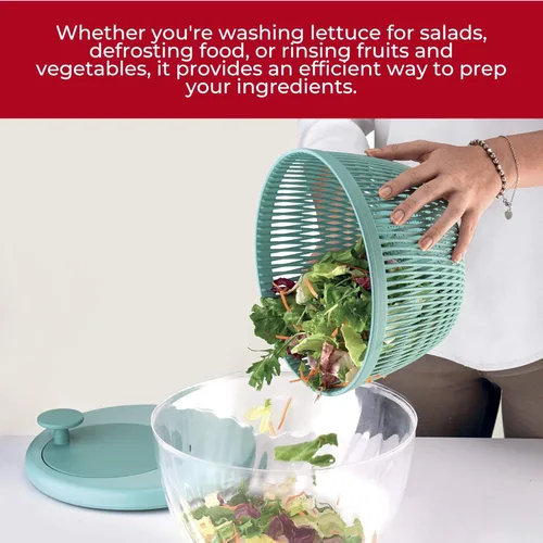 Vista 6 de GUZZINI Escurridor de ensalada de 10 pulgadas con tapa, verde líquen, lavado, centrifugado y secado de verduras, frutas, ensalada, drenaje