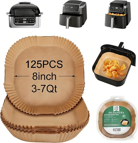 Vista 7 de SIUDANGKA Forros para freidora de aire Ninja, 100 piezas de forro de papel desechable para la mayoría de las freidoras de aire de 4 a 8 cuartos