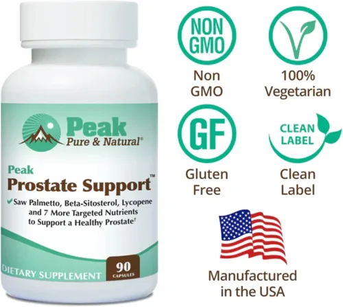 Vista 2 de Peak Prostate Support - Suplementos naturales de próstata para hombres con palma enana americana, beta-sitosterol, licopeno y 7 nutrientes