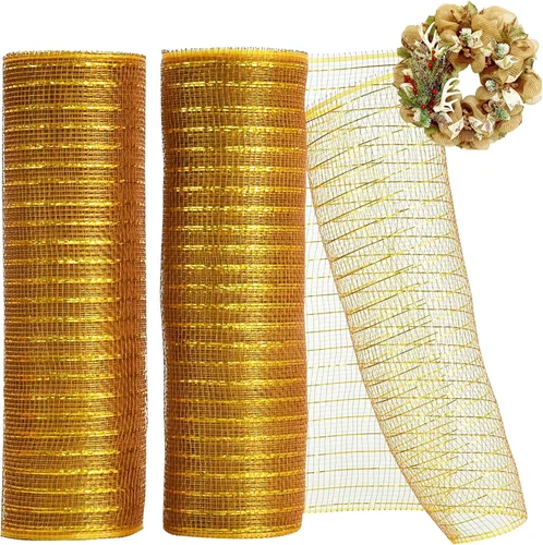 Vista 8 de TONIFUL 2 rollos de 10 pulgadas de cinta de malla decorativa morada, malla de tela con lámina para suministros de corona, adornos de puerta
