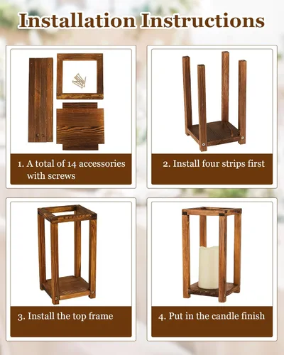 Vista 3 de Huquary 16 piezas de centro de mesa de madera para bodas, incluye 8 faroles de madera rústica y 8 portavelas sin llama para decoración de mesa