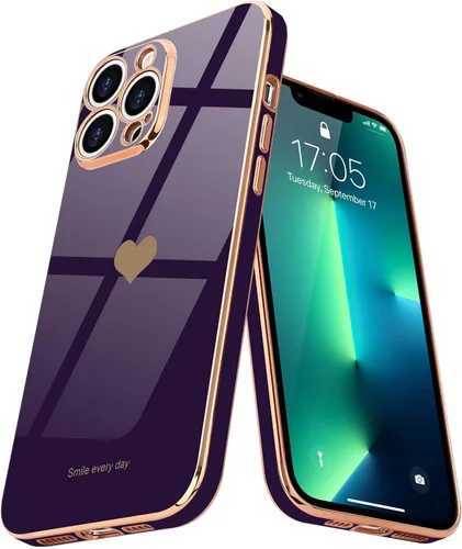 Vista 17 de Teageo Funda para iPhone 13 Pro para mujeres y niñas, diseño de corazón de amor, cubierta trasera suave, protección completa de la cámara, Negro