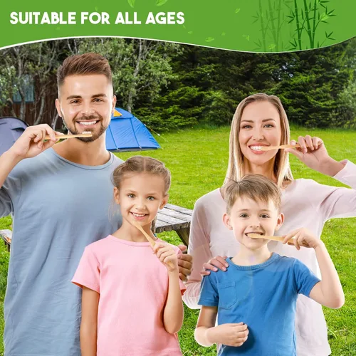 Vista 6 de Cepillo de dientes prepegado de bambú, cepillo de dientes prepegado individualmente con asas de bambú, cerdas suaves medias, biodegradables
